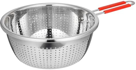 Rostfritt stål durkslag 10,2 tum dia. Silar och durkslag med handtag stor kapacitet metallsil sil för sikt, sil, dränering, sköljning av grönsaker, frukt, ris, pasta.