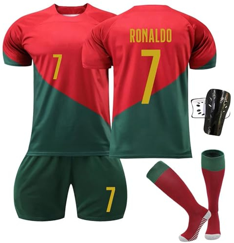 Portuguese National Team Jersey Kit for Adult/Children, No. 7 Football Kits Boys' Football Training Shirts Shorts Socks and Kneepads