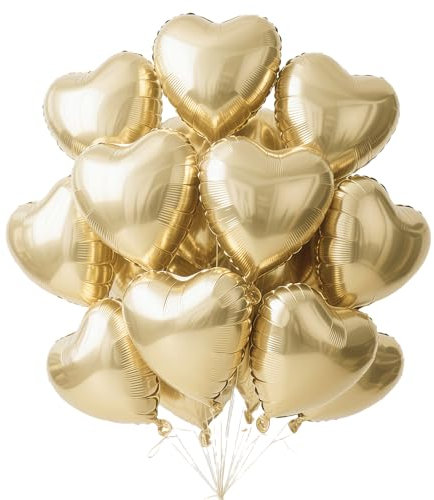Ballon Coeur Or clair, 12pcs Forme de Coeur Ballons Doré, Ballons en Aluminium Coeur, Or clair Ballon Coeur Helium pour Anniversaire, Mariage, Engagement, Douche de bébé, Valentine Décoration