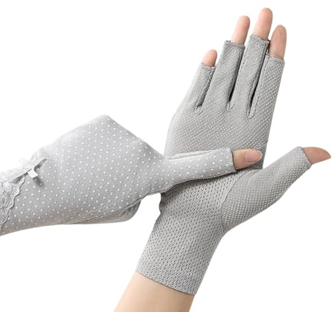 Symphonyw Damen Sommer Halbfinger Handschuhe, Dünn Baumwolle UV-Schutz Touchscreen Handschuhe, rutschfest Sonnenschutz Fäustlinge für Outdoor Autofahren Radfahren