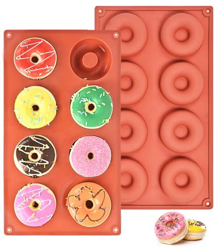 Kezidhp Lot de 2 Moules à Donuts Anti-Adhésifs en Silicone Platine - 8 Cavités Réutilisables (Bagels, Muffins, Cookies, Pâtisseries) - Résistants Haute Température (240°C), Lavables au Lave-Vaisselle