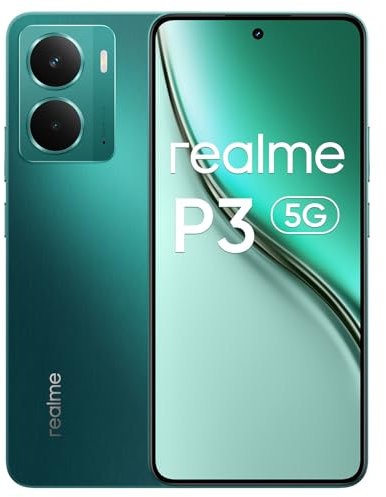realme P3 Smartphone 5G 12+512GB, display AMOLED Esports a 120Hz, Snapdragon® 6 Gen 4, fotocamera AI da 50MP, batteria da 5260mAh, sistema di raffreddamento AeroSpace, IP69,Verde(senza adattatore)