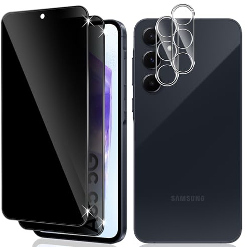 Vanrain Sichtschutz für Samsung Galaxy A55 5G, 2+2 Stück für Panzerglas Anti Spy und Kameraschutz, Privacy Schutzfolie Schutzglas 9H Härte Kratzfest Bläschenfrei