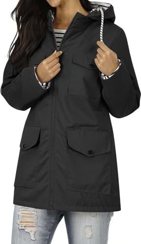 tsaChick Womens Waterproof Jacket 3-In-1 Lightweight Windbreaker Breathable Raincoat Ladies Hoody Functional Softshell Rain Coats Drawstring Zip Up Rain Jacket with Pockets for Outdoor Hiking