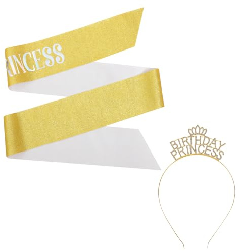 iplusmile 1 set Compleanno Coroncina e Fascia per Donne Accessori Eleganti con Sash per Feste Coroncina Princess Oro e Fascia per Compleanno per e Celebrazioni