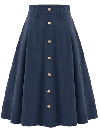 Bbonlinedress Jupe Femme Longue Hiver Élégante Taille Haute Jupe Vintage Maxi en Velours Côtelé Jupe A-Ligne Casual avec Poches Navy S
