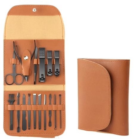Premium Nagelpflegeset für Zuhause, Edelstahl, Pediküre-Set und Reiseetui, 16-teiliges Maniküre-Set (Braun, 16-teiliges Set)