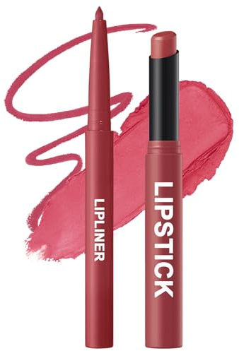 Combo Lèvre 2-en-1 Crayon à Lèvres + Rouge à Lèvres Mat, Couleur Intense et Longue Tenue, Texture Crémeuse et Confortable, Kit Maquillage Lèvres Naturelles et Élégantes #07