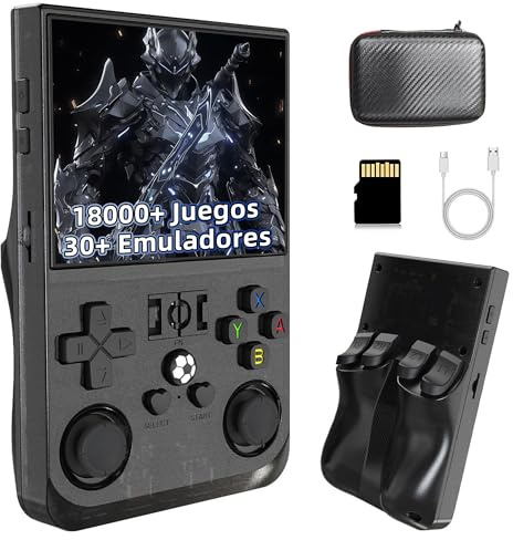 R36 Pro Consola de Juegos portátil Retro con 18000+ Juegos 30+ emuladores,Consola de Juegos Retro con Pantalla IPS de 3,5 Pulgadas,Linux Consolas de Videojuegos portátiles (Negro Transparente 64G)