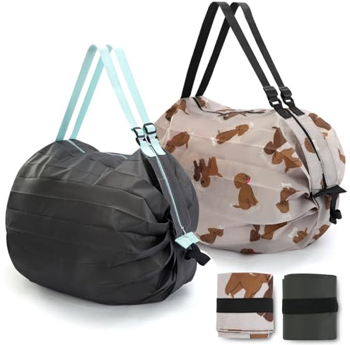 QZDAFFIC 2 Stück Einkaufstasche Faltbar Tote Bag Notabag mit Reißverschluss, Shopper Tasche Damen Groß Wiederverwendbare Badetasche für Reisen Camping