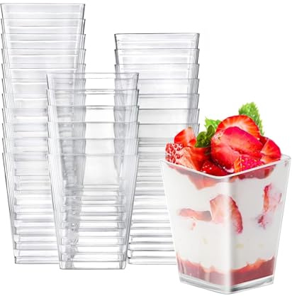 HUOGEE Dessertgläser Plastik 50 Stück Re-usable 160 ml Dessertschalen - Wiederverwendbare Dessertbecher für Eis, Mousse & Party