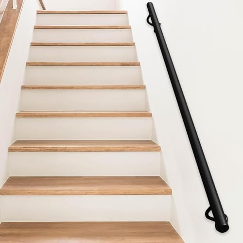 Barandilla de escalera de tubo redondo de 30-600 cm, pasamanos de escalera de hierro forjado de metal, balaustres para interiores y exteriores, barra de agarre de seguridad, negro(200cm)