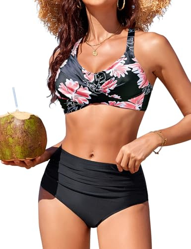 RITOSTA Bikini Damen Set Push Up Bikinis Oberteil Bauchweg Badeanzug Twist Front Badeanzüge High Waist Bikini-Sets Bademode Zweiteiliger Swimsuits(B,XL)