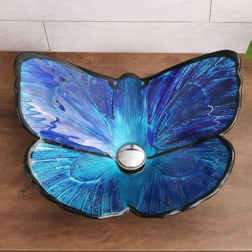 ZYCDP Waschbecken Aufsatz Glas Glaswaschbecken Bad 570 X 450 X 155 mm Ohne Hahnloch Blau