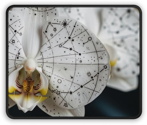 Star Map Inked on Orchid Petals Gaming Mouse Pad 9x7 Inch with Rubber Base