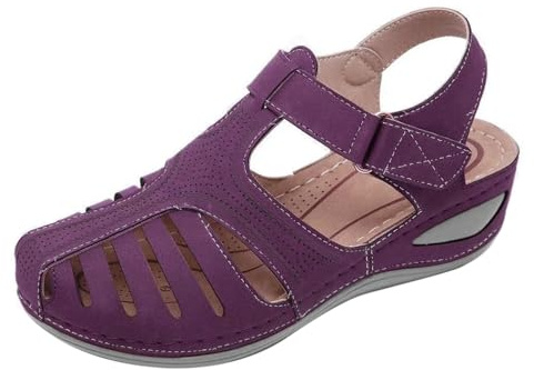 Sandaler damer läder – sandaletter stängda tofflor halkfria sandaletter ultralätta sportsandaler justerbar rem utomhussandaler bågsstöd strandskor ortopediska fritidsskor, lila, 38