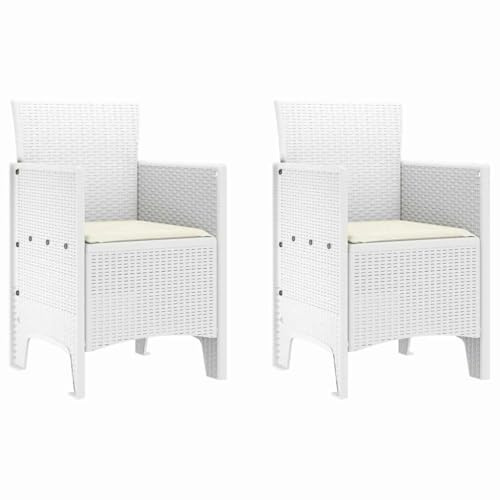 Mokuyary Gartenstuhl mit Kissen 2er Set Weiß 53 x 49 x 85 cm Polypropylen Balkonstuhl Terrassenstühl, Esszimmerstühle für Terrasse, Garten, Balkon -A