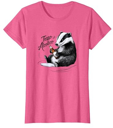 Tasso Alcolico Divertente Animale Beve Birra Maglietta, Donna, Rosa mélange, S