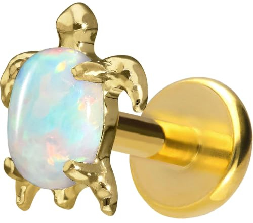 PIERCINGLINE Piercing Stecker Titan Labret mit Push Fit SCHILDKRÖTE - Roségoldfarben, Schwarz, Goldfarben, Weiß, Silberfarben