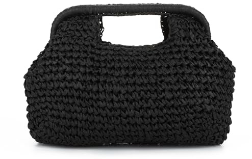 EVEOUT Pochette in Paglia con Catena Donna Boho Clutch da Sera Matrimonio Festa in rafia Sintetica Borsa Intrecciata per Spiaggia Quotidiano Estivo