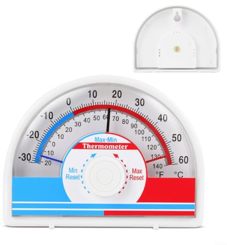 FUANA Dual Scale Min Max Thermometer -30 to 60C, Manual Reset Temperature Recorder Gauge for Greenhouse Warehouse Laboratory Indoor
