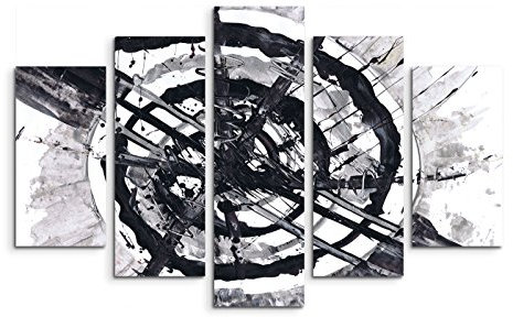 Paul Sinus Art 5 teiliges Wandbild auf Leinwand (Gesamt: H: 100cm B: 160cm) Keilrahmenbild Canvas Fotodruck Leinwandbild Leinwanddruck Kunstdruck Wandbild schwarz grau weiß Spirale