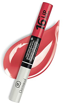 Dermacol - 16-Stunden-Lippenfarbe, hochpigmentierter, glänzender Lippenstift, Zwei-Phasen-Lippenglanz, Lippen-Makeup-Produkte mit mattem und glitzerndem Finish, Nr. 3 Kirschroter Lippenstift, 7,1 mL