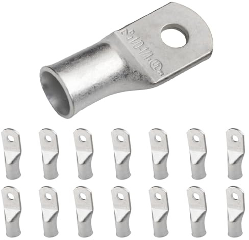 Selterm 1/0 AWG (50 mm²) - 6,35 mm (M6) ⌀ Bolzen UL-Hochleistungs Kabelschuhe, Batterie Kabelhülsen, Verzinnte Kupferösen, Röhrenförmiger Ringkabelschuh [B64] - 15 Stück