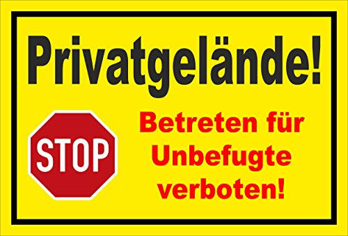 Melis-Folienwerkstatt Schild Stop - Privatgelände - Betreten verboten – 30x20 cm – 3mm Aluverbund – Bohrlöcher – mehrere Größen/Materialien
