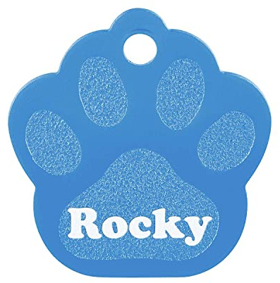 GRAVURZEILE Aluminium Hundemarke mit Gravur - Großes Pfoten Motiv - Personalisiert mir Namen, Symbol & Telefonnummer - wählbare Farbe - für Hunde & Katzen - Größe 3,4 x 3,5 cm - Farbe: Blau