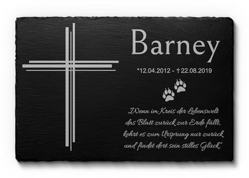 Gedenkstein für Hunde Katzen aus Schiefer - Tiergrabplatte mit Gravur & vielen Motiven - Exklusiv: Wetterfester Gravurschtz! Hundegrabstein Katzengrabstein personalisiert