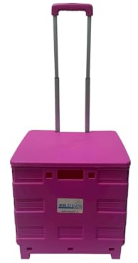 PINK LEISURE DIRECT ® HEAVY DUTY EXTRA LARGE FOLDING FOLDABLE CAR BOOT CART CRATE BOX TROLLEY FOR TEACHERS COLLEGE BOOKS FOLDERS 40KG CAPACITY FOLDS FLAT WITH LID (Pink Trolley + Lid)