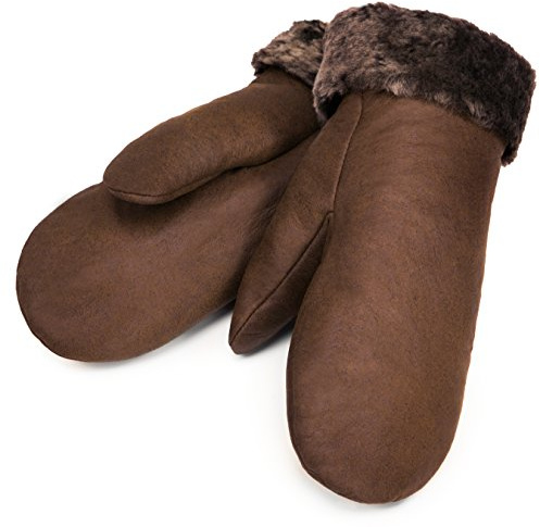 Lammfell Fäustlinge von WERNER CHRIST – warme, Lange Unisex Fausthandschuhe aus echtem Fell, Winter-Handschuhe für Damen und Herren in schwarz, braun & dunkel-braun, Größe 5, 6, 7, 8, 9 und 10