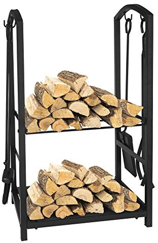 ART TO REAL Brennholz Log Rack, 4 Stück Kamin Tool Sets, Indoor Outdoor Kamin Log Carriers Halter Lagerung Schwarz Schmiedeeisen, MEHRWEG