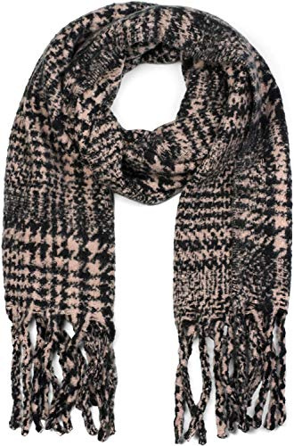 styleBREAKER Unisex XXL Schal mit Karo Muster und langen Fransen, Winter Strickschal 01017102, Farbe:Altrose-Schwarz