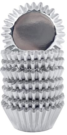 Miss Bakery's House® Mini-Muffinförmchen Folie - Ø 32 mm x 20 mm - Silber - 120 Stück - Papierbackform für kleine Muffins und Cupcakes - Metallic-Look