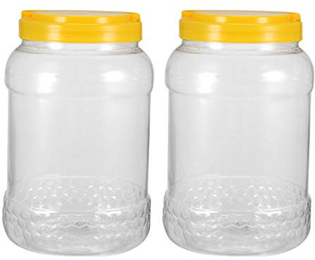 sourcing map Pots Stockage vides Plastique Pet 2700ml Couvercle Visser boîte Miel scellé 2Pcs