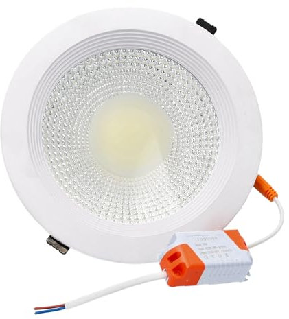 JANDEI – Faretto LED COB da Incasso da 20W, 1800 Lumen, Cornice Rotonda Bianca 185x55mm (Foro da 160mm). IP44 Ideale Cucina, Bagno - Luce fredda 6000K