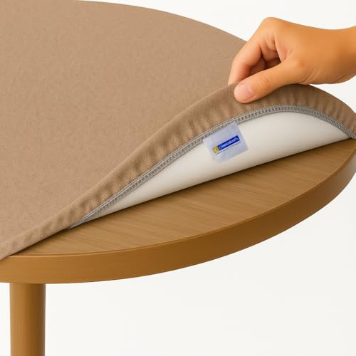 BIANCALUNA - Copritavolo Rotondo Genius Tinta Unita Anti Macchia - per tavoli con Diametro da 115 a 135 cm Made in Italy - Tortora