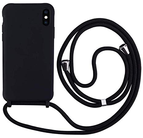 MEVIS Schutzhülle kompatibel mit iPhone X/XS, Halskette für Handyhülle, dünn, stoßfest, verstellbar, Schwarz