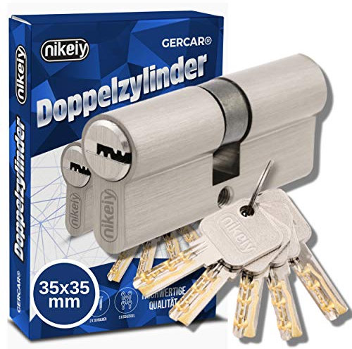 GERCAR Pro 70 mm Schließzylinder Profilzylinder 35/35 Massiver Doppelzylinder Zylinderschloss Türschloss - aus Messing Vernickelt - inkl. 5 Schlüssel - Wendeschlüssel - A:35 B:35-1er Set