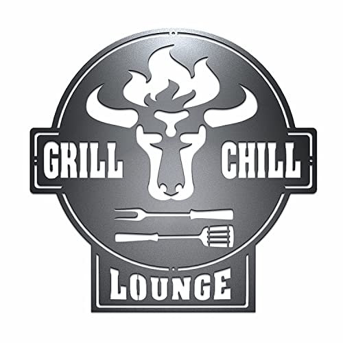 tuning-art GC01 Grill Schild | Bulle + Grill & Chill Lounge Gartenschild | Stahl Massiv | Schwarz