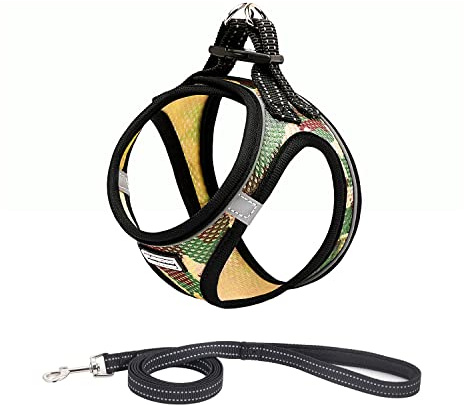 Suredoo Pettorina Cane Taglia Piccola Riflettente, Pettorina per Gatti con Guinzaglio, Traspirante Imbracatura Cane Regolabile Imbottito per Cani Gatti Cuccioli Taglia Piccola (M, Camo Verde)