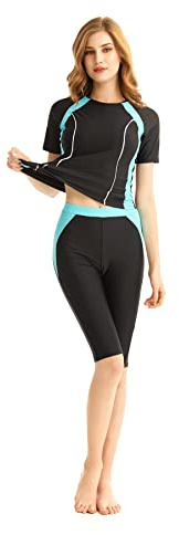 TianMaiGeLun Maillot de Bain Modeste pour Femme - Rashguard à Manches Courtes - Maillot de Bain pour Le Surf, Le Burkini, Bleu1, 3XL