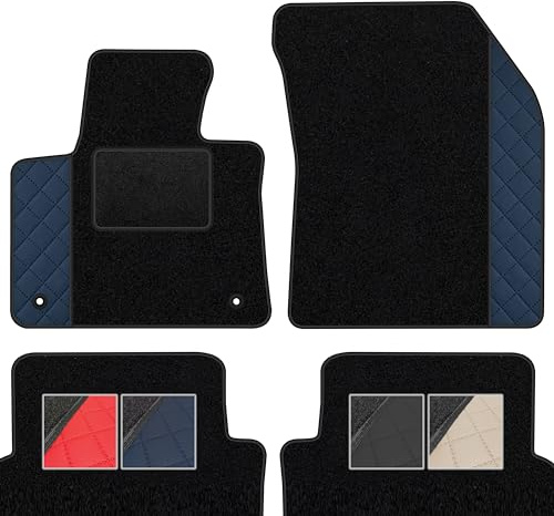 moto-MOLTICO Fußmatten Auto Velours Autoteppiche Schwarz Automatten | Set 4-teilig - Auffälliges Design - passend für Peugeot 3008 II ab 2016 (Blaues Muster)