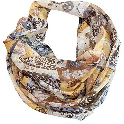 J26 Paisley Blume Rose Seide Sommer Frühling Loop Verlauf Regenbogen Rainbow Silk Uni Rundschal Schlauchschal Stola Schal leicht (Paisley Gelb)