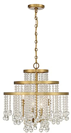 Savoy House 1-1866-4-322 Luna Vintage Modern Clear Crystal 3-Tiers Chandelier, 4-Light 240 Total Watts, 20 H x 20 W, Warm Brass