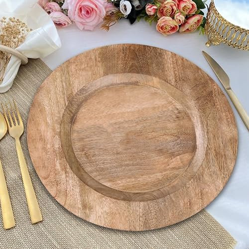 Lightnpro Natural Wood Dinner Plates - Wooden Round Charcuterie Boards, Serving Platters for Food, Cheese Tray, Dessert Salad Plate, Wood Charger Plates - Set of 2, 13 Inch