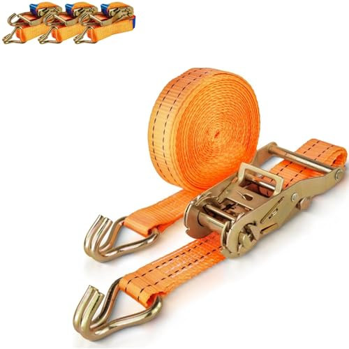 Safetytex Spanngurt 2 Tonnen - 35 mm x 6 Meter - Zweiteilig mit Spitzhaken & Ratsche - Hochwertiges Polyester - Sicherer Transport & zuverlässige Ladungssicherung (4 Stück)