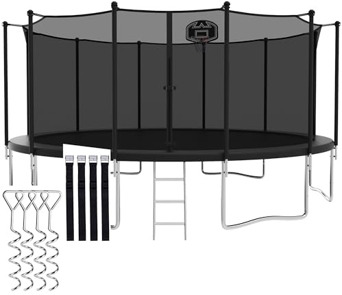 CITYLE 1500LBS Capacity No-Gap Design 16 FT Recreational Jumper with Enclosure Net, Wind Stakes & Basketball Hoop, ASTM Approved, Perfect for Kids & Adults Family Outdoor Backyard Fun, Black